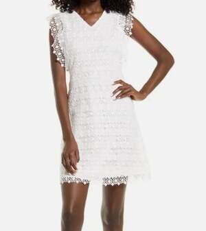 AmyLynn Flutter Sleeve White Lace Dress A-Line Small Bachelorette Graduation